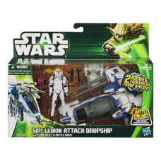 Ігровий набір Hasbro Star Wars Movie Heroes Attack Of The Clones 501st Legion Attack Dropship With Clone Pilot & Battle Droid (A0921/A0918)